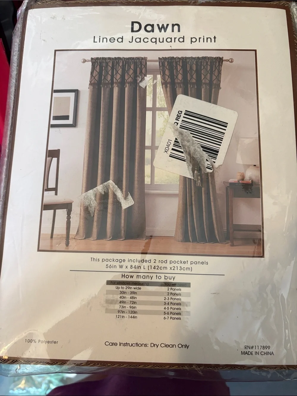 Lined Jacquard Print Curtain Panel - Brown